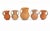Set of 5 Chinese Neolithic-Style Decorative Jars. Three have two handles and two have one. The largest is 5.5" h x 4.75" dia.