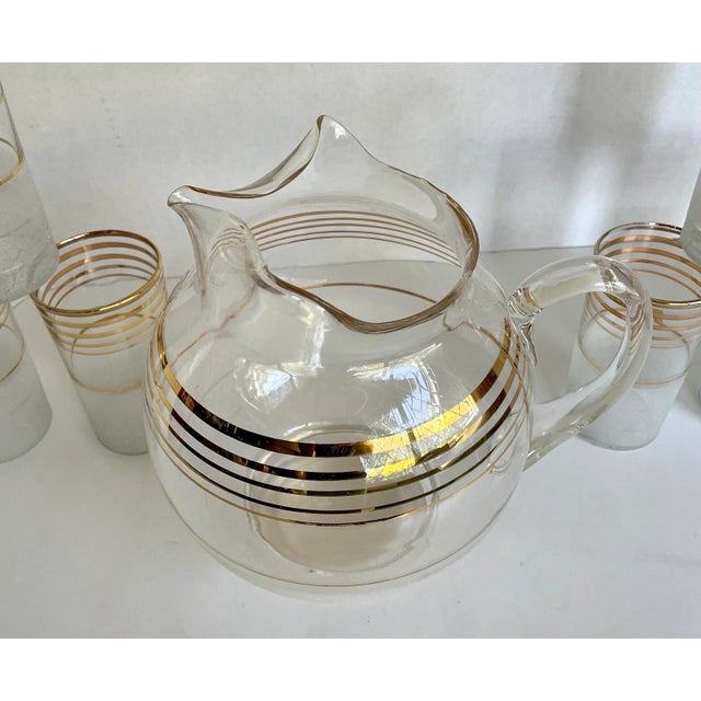 1940's Art Deco Gold Striped Tall Glasses and Pitcher Set For Sale In Los Angeles - Image 6 of 9