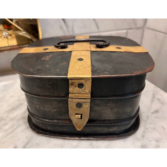 Metal Antique Metal Box With Brass Accents For Sale - Image 7 of 14