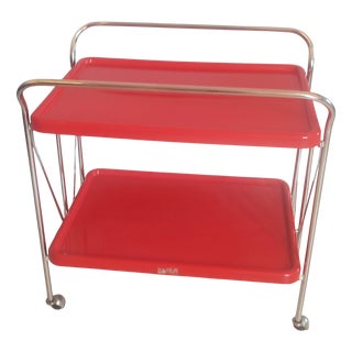 Vintage Italian Ellisse Red Two-Tier Folding Trolley, 1970s For Sale