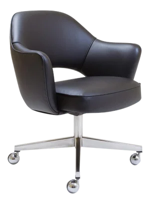 Saarinen Executive Arm Chair in Black Leather, Swivel Base