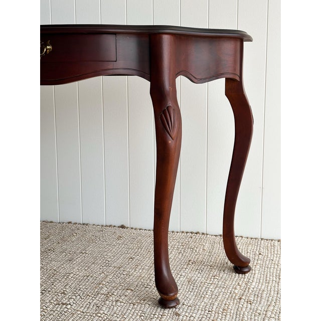 Vintage Mahogany Entry Console Table With Shaped Front and Brass Pull For Sale In Greensboro - Image 6 of 12