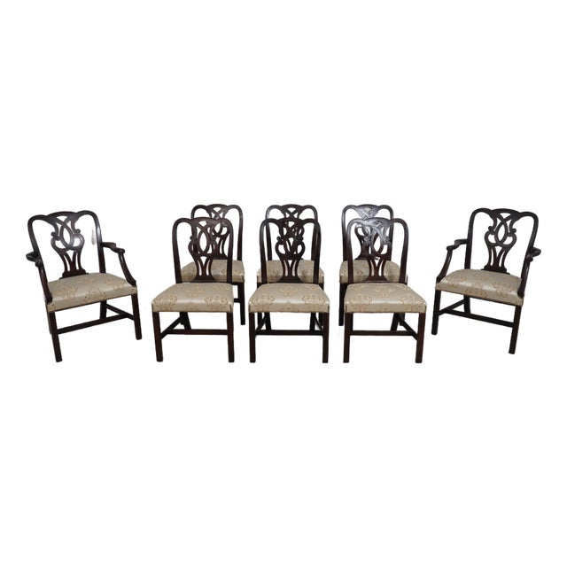 Set of 8 Baker Chippendale Mahogany Dining Room Chairs For Sale