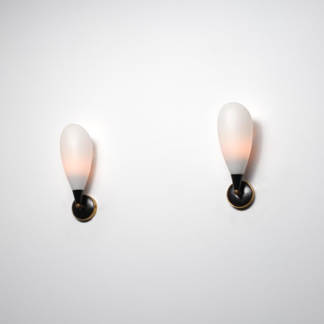 Metal Vintage Italian Wall Sconces in Opaline Glass, 1950s, Set of 2 For Sale - Image 7 of 9