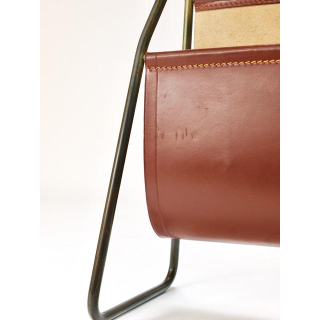 Mid-Century Magazine Rack in Brass & Brown Leather attributed to Carl Auböck, Austria, 1950s For Sale - Image 10 of 18