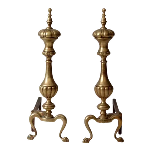 Antique Brass and Cast Iron Fireplace Andirons