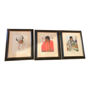 1940s Set of Three Native American Prints - Harvey House, Framed