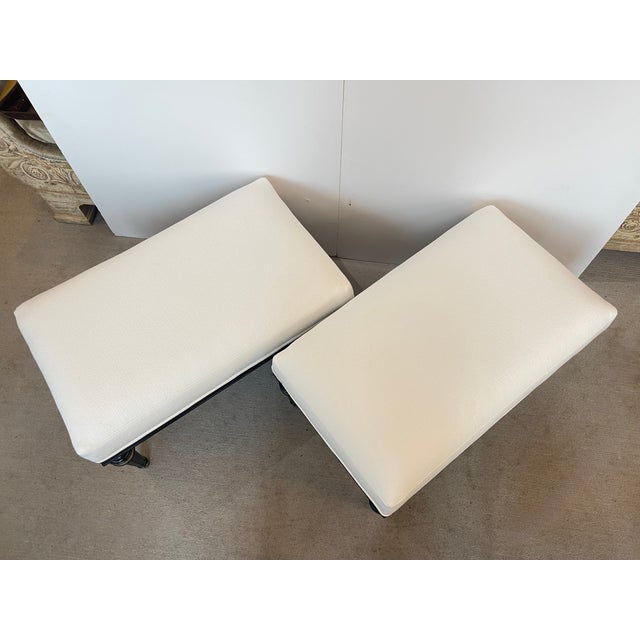 Black Pair Louis XVI Style Black & Brass Upholstered Benches For Sale - Image 8 of 14