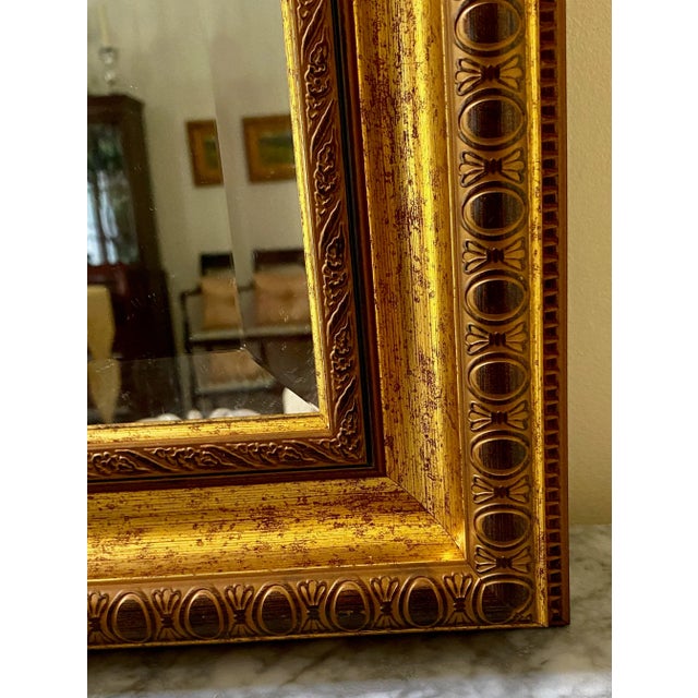 1970s Beveled Wall Mirror With Etched Gold Leaf Frame For Sale In New York - Image 6 of 6