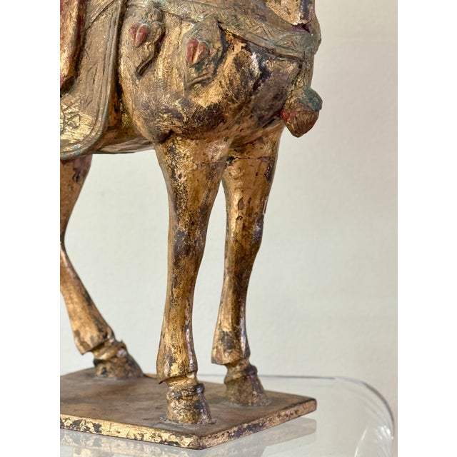 Gold Late 19th Century Chinese Carved, Gilt and Polychrome Wooden Horse For Sale - Image 8 of 15