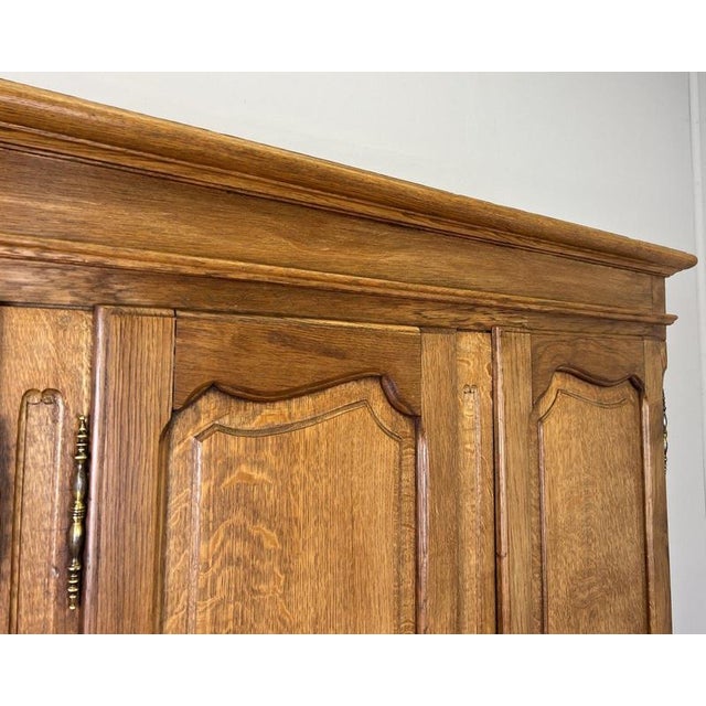 Brown Vintage French Louis XVI Style Carved Oak 4-Door Wardrobe For Sale - Image 8 of 12