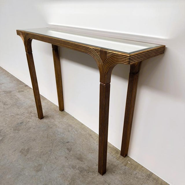 Vintage Gilt Console Table with Beveled Mirror Top from Deknudt, Belgium, 1980s For Sale - Image 6 of 14