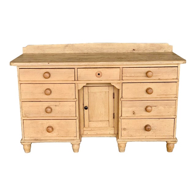 Antique Scrubbed Pine Nine Drawer Buffet For Sale
