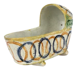 Antique English Figural Staffordshire or Prattware Pottery Cradle