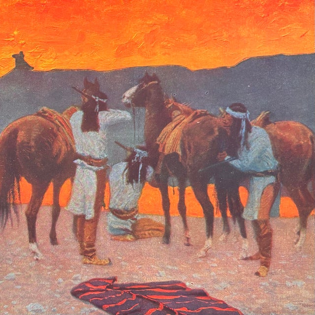 The Shadows at the Water Hole From the Painting by Frederic Remington 1908 Chromolithograph For Sale - Image 9 of 12