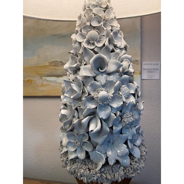 Grand Tour Vintage Manises Casa Pupo Style Porcelain Floral Lamps With Ceramic Flowers Pair For Sale - Image 3 of 12