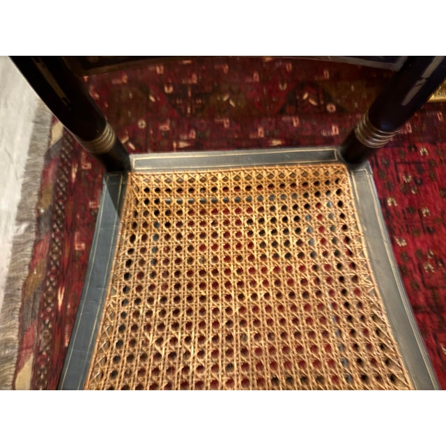 Wood Antique Hitchcock-Style Black & Gold Stenciled Caned Side Chair [Gm] For Sale - Image 7 of 7