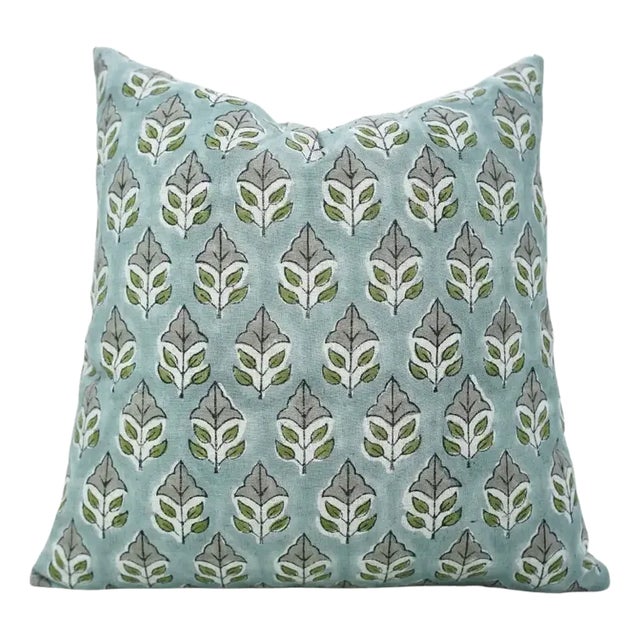 Fabdivine Artisan Block Print Throw Pillow Cover 14x14 Inch Viscose Linen-Mayur For Sale