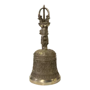 Handmade Silver Bronze Color Metal Tibetan Ritual Bell Display