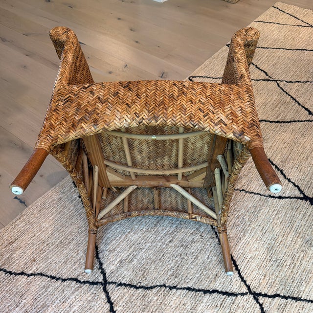 Vintage Philippine Herringbone Woven Rattan Lounge Chair For Sale - Image 10 of 12
