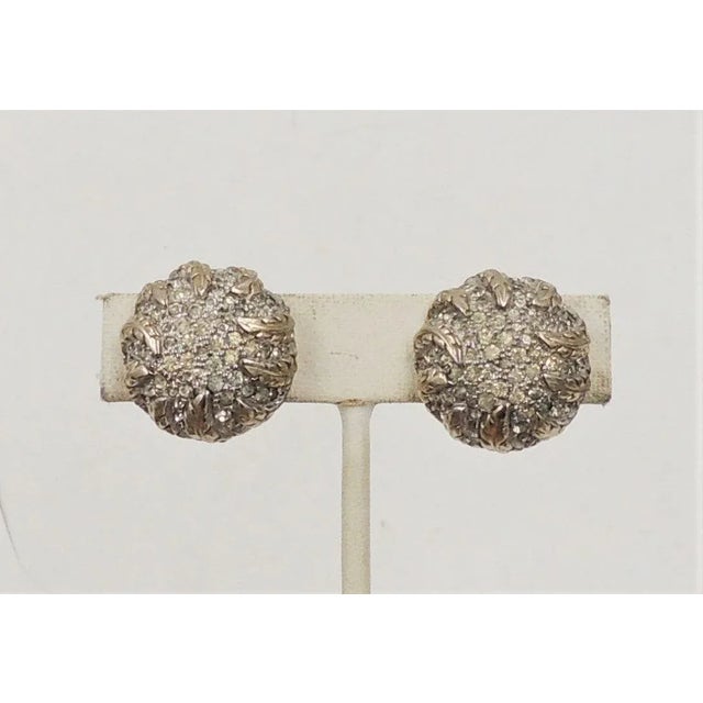 Gold Vintage 1950s Signed Jomaz Round Goldtone Pave Clear Rhinestone Clip Earrings - 2 Pieces For Sale - Image 8 of 8