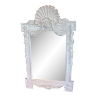 Vintage Palm Beach Shell Draped White Lacquered Wall Mirror Pair Available For Sale