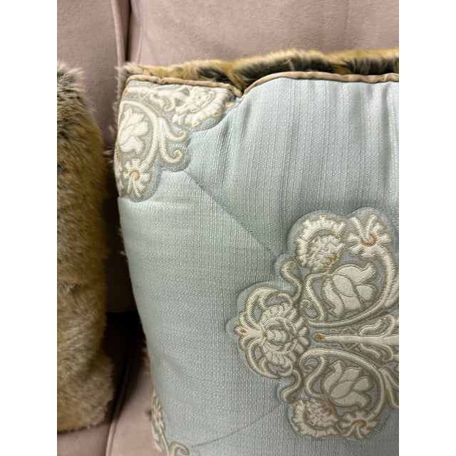 Traditional Reversible Faux Fur Embroidered Accent Pillows, Pair For Sale - Image 3 of 12