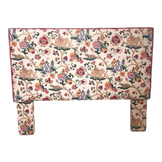 1990s Upholstered Headboard in P. Kaufmann Uzbek Jewel Fabric – Elephant Chinoiserie Print by Calico Corners For Sale