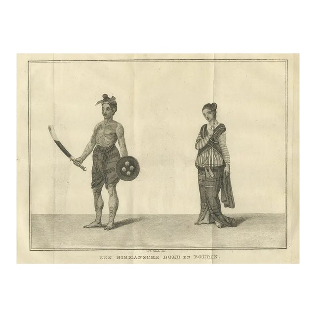 Tattooed Burmese Farmer and His Wife, 1800, Paper For Sale
