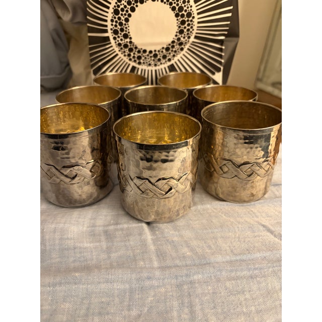 Metal Mid 20th Century Italian Hand-Finished Hammered Silver-Plated Cups by Calegaro - Set of 8 For Sale - Image 7 of 9