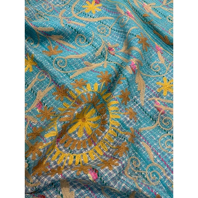 Vintage Turquoise & Gold Suzani Throw For Sale - Image 11 of 12