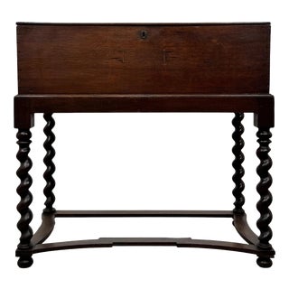 19th Century Victorian English Oak Box on Stand For Sale