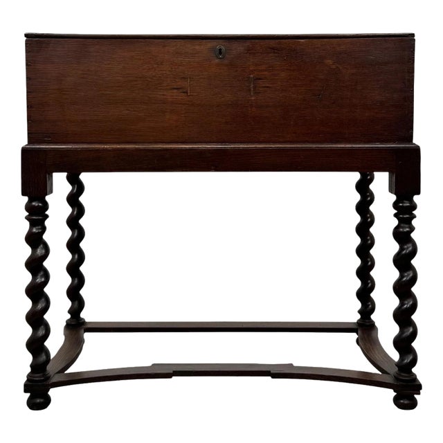 19th Century Victorian English Oak Box on Stand For Sale