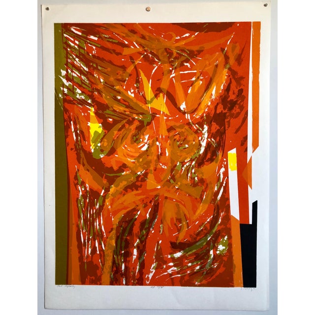 Late 20th Century Seong Moy, Chinese American Modernist Abstract "Red Tapestry" Color Lithograph, 1982 For Sale - Image 5 of 5