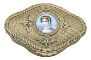 Antique French Style Porcelain Trinket Jewelry Box Painted Portrait Queen Louise