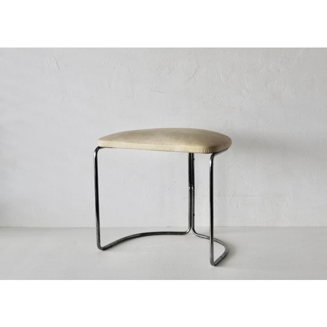 Bauhaus 1960s Gian Franco Legler Style Bauhaus Chromed Tubular Vinyl Seat Cantilevered Stool For Sale - Image 3 of 13
