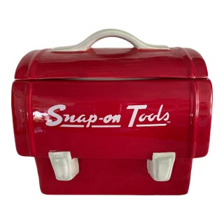 Red and White Snap-on Tools Ceramic Cookie Jar For Sale
