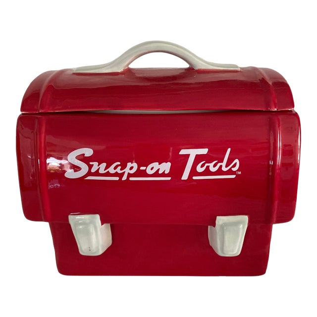Red and White Snap-on Tools Ceramic Cookie Jar For Sale