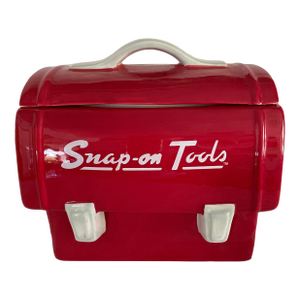 Red and White Snap-on Tools Ceramic Cookie Jar