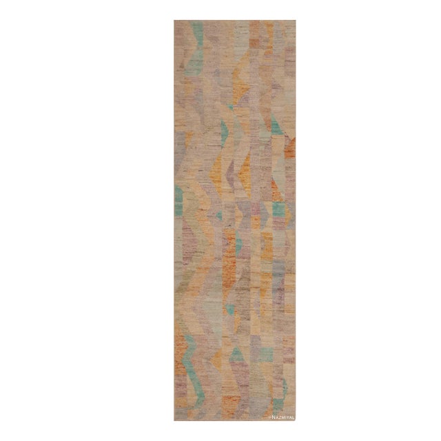 Nazmiyal Collection Warm Modern Casual Tribal Geometric Rustic Contemporary Runner Rug For Sale