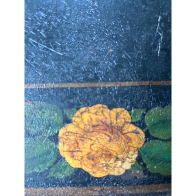 Metal Antique French Hand-Painted Floral Toleware Tray For Sale - Image 7 of 10