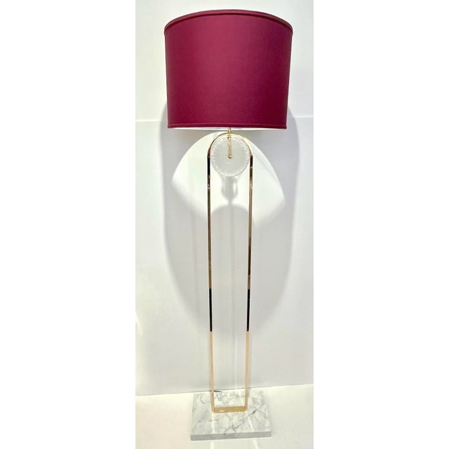 Ruby Red European Art Deco Style Minimalist Crystal Murano Glass Brass Marble Floor Lamp For Sale - Image 8 of 12