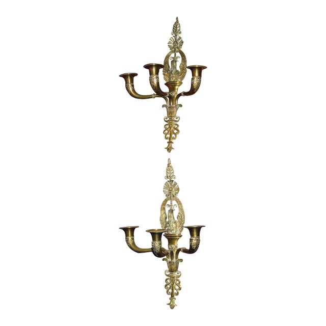 19th Century French Empire Swan Motif Candle Sconce - a Pair For Sale