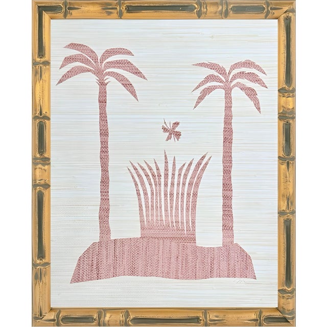 Abstract original hand cut collage botanical palm study in gilded frame with overall dimensions of 13.5 inches x 16.5...