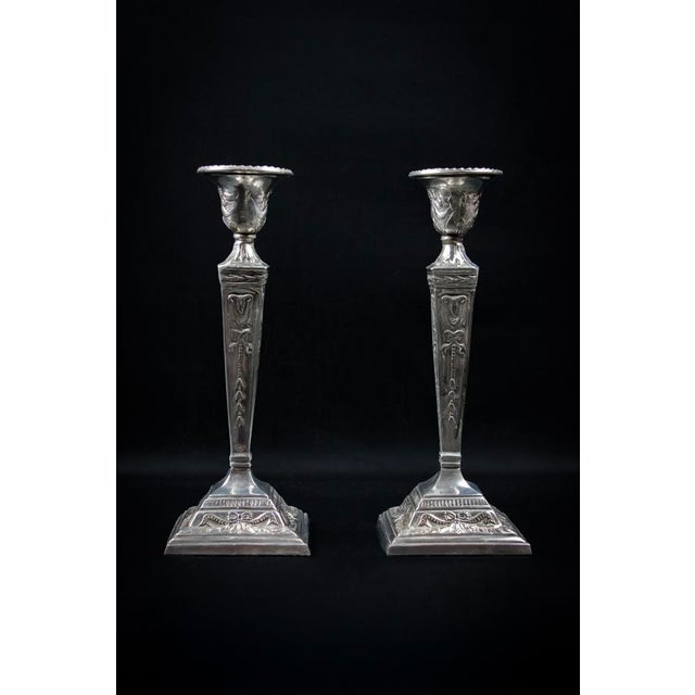 Early 20th Century Neo-Classical Adam Revival Silver-Plated Metal Candlesticks, Europe, Set of 2 For Sale - Image 13 of 13