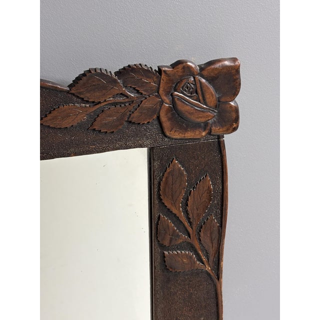 Antique Hand-Carved Wall Mirror with Floral Roses, 1890s For Sale - Image 9 of 17
