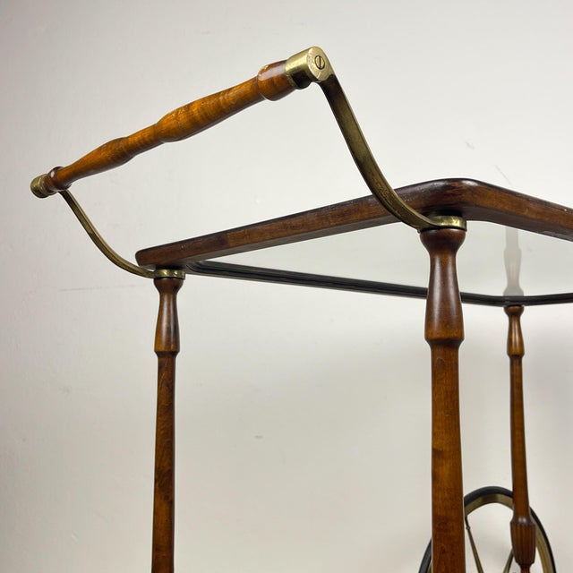 Brown Mid-Century Modern Wooden Bar Cart Trolley, Italy, 1970s For Sale - Image 8 of 18