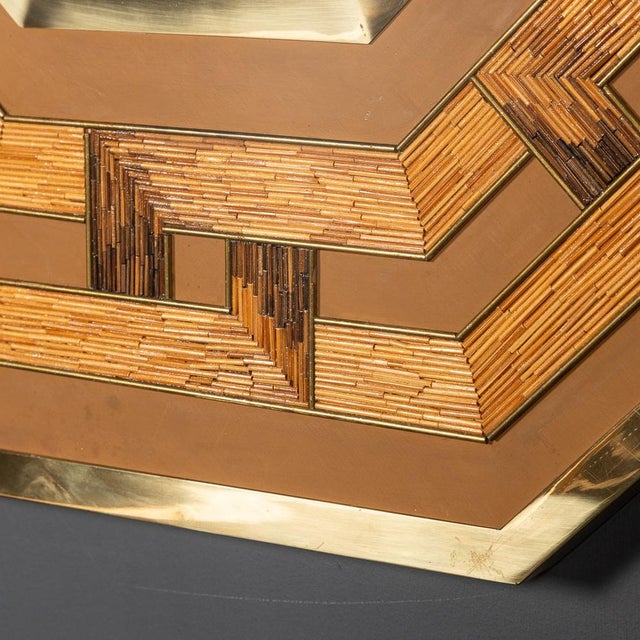 Mid-Century Italian Octagonal Brass & Rattan Mirror, 1970s For Sale - Image 16 of 18