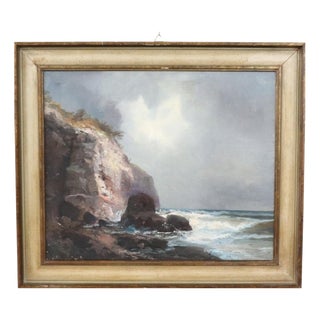 Seascape with Cliff, Oil Painting on Canvas, 20th Century, Framed For Sale