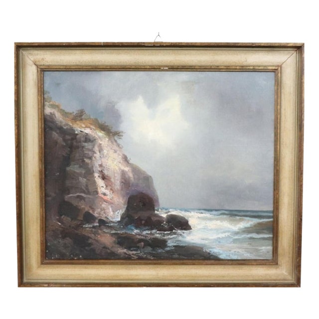 Seascape with Cliff, Oil Painting on Canvas, 20th Century, Framed For Sale